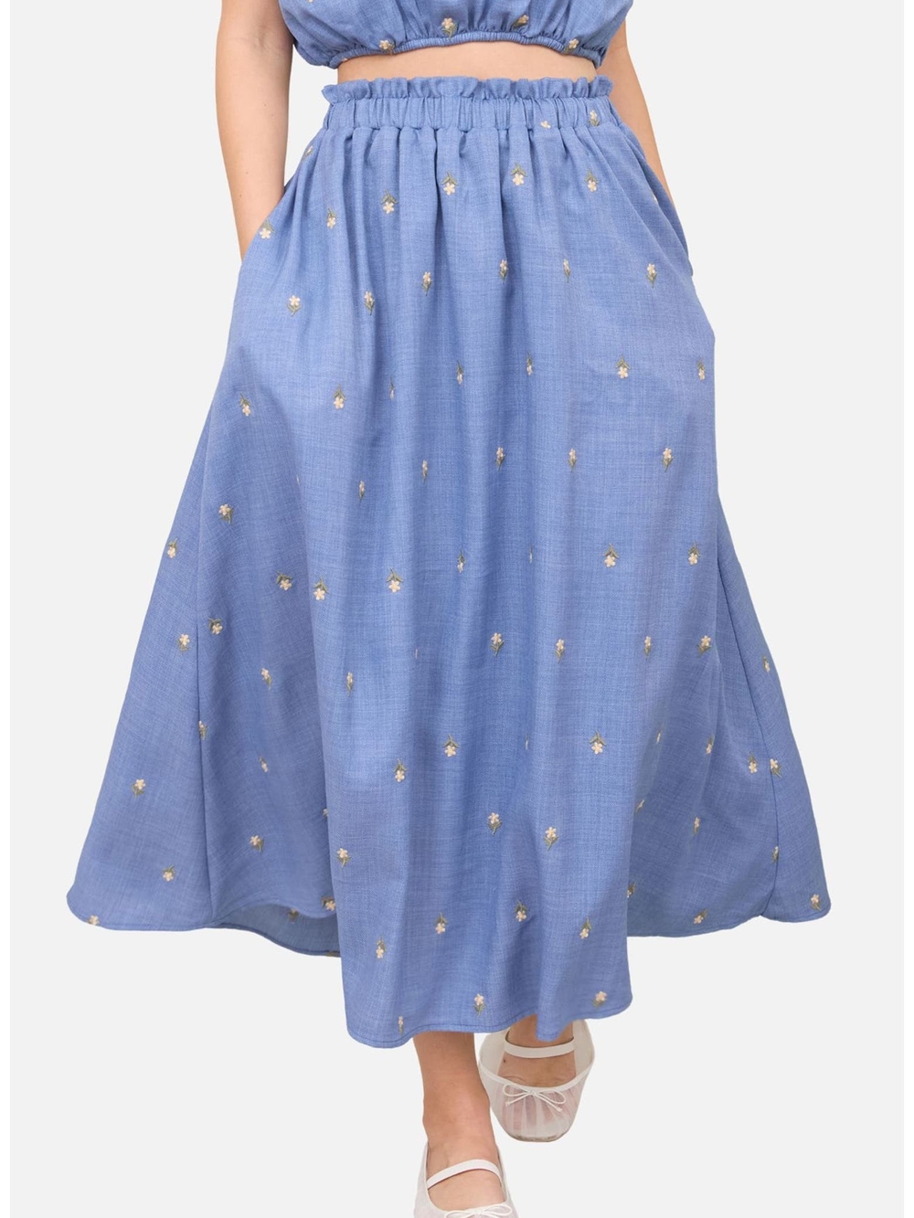 Blu Pepper Floral Embroidered Midi Skirt